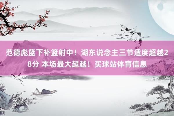 范德彪篮下补篮射中！湖东说念主三节适度超越28分 本场最大超越！买球站体育信息