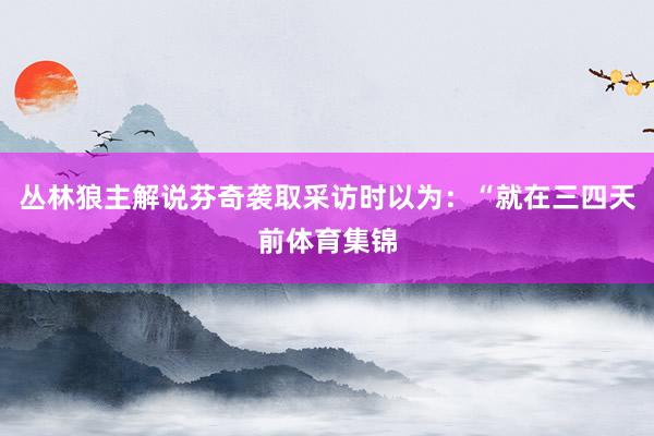 丛林狼主解说芬奇袭取采访时以为：“就在三四天前体育集锦