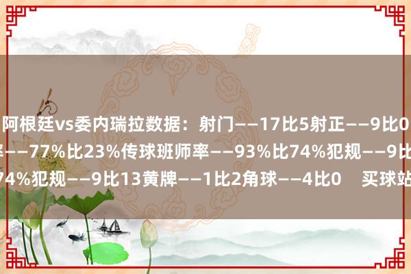 阿根廷vs委内瑞拉数据：射门——17比5射正——9比0进球契机——7比0控球率——77%比23%传球班师率——93%比74%犯规——9比13黄牌——1比2角球——4比0    买球站体育信息